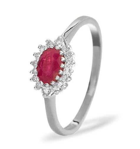 Ruby 6 x 4mm And Diamond 18K White Gold Ring FET21-TY